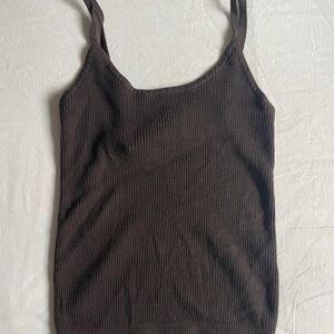 Brandy Melville Women's Brown Ribbed Tank Top